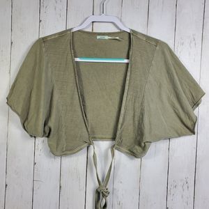 Kimchi Blue Women's Cardigan Size Medium Olive Green Open Front Preppy